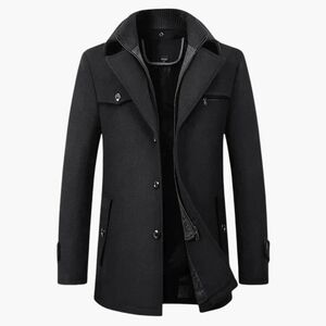 Kenneth Cole Reaction Men's  Charcoal And Black Pea Coat with Zipper Lining